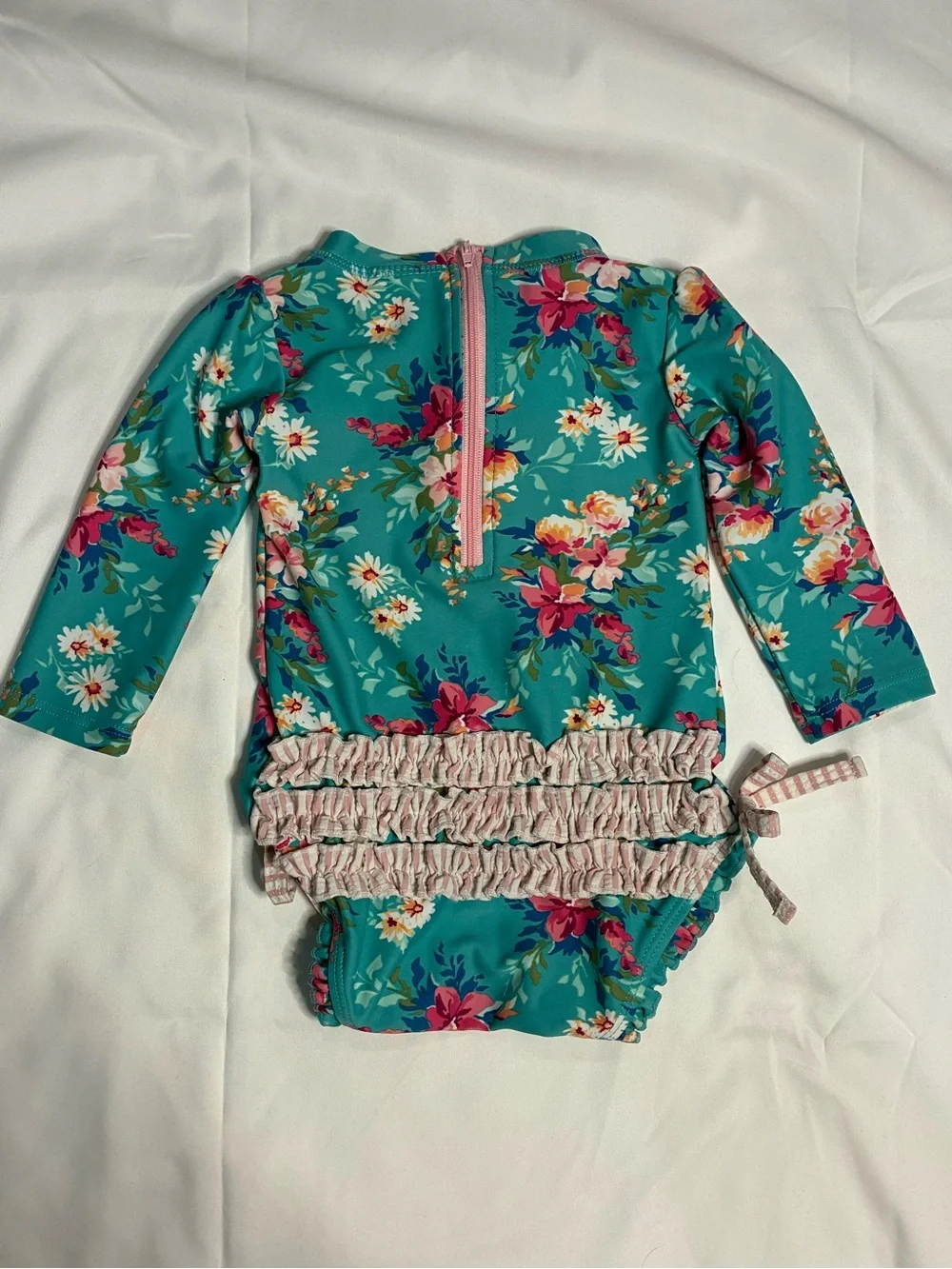 RuffleButts Baby Girl Floral Long Sleeve Rash Guard Swimsuit 6-12M